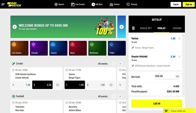 सट्टेबाजी के लिए PariMatch India सट्टेबाज की वेबसाइट।